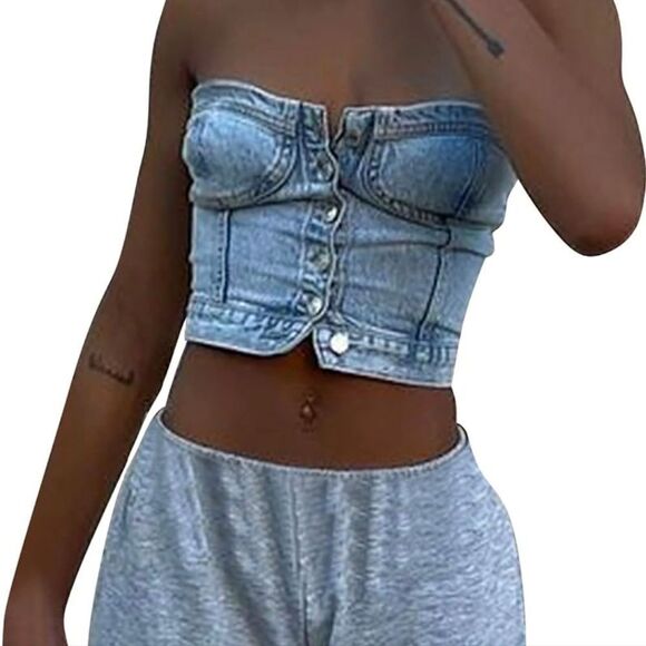 DENIM CORSET TOP BUTTONS ZARA - Picture 12 of 12